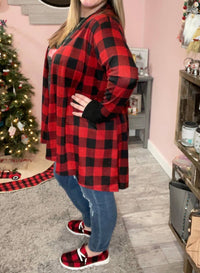 Blakeley - Buffalo Plaid Drape Front Cardigan
