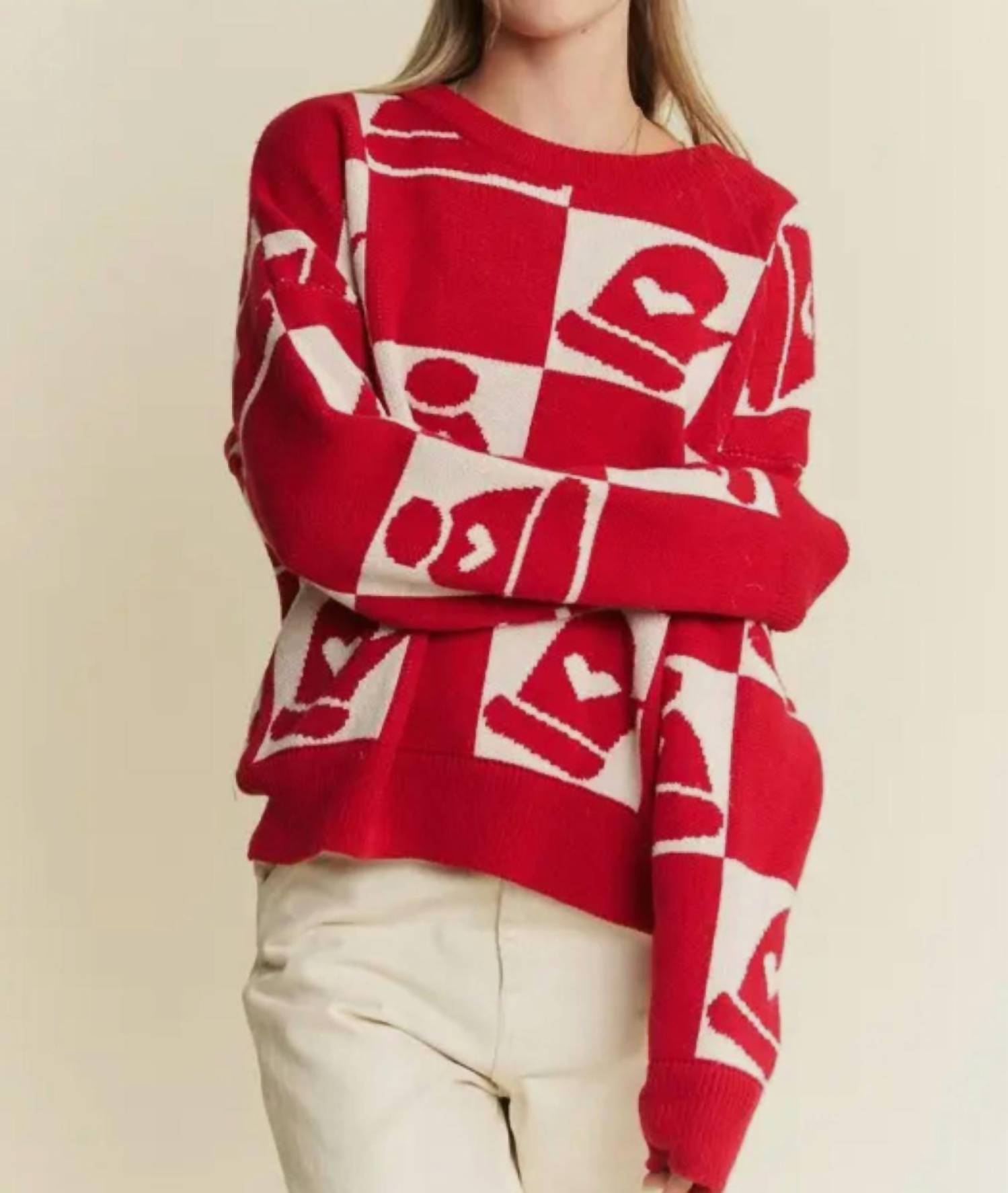 Jade By Jane - Checkered Christmas Mitts & Beanie Sweater