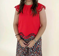 &Merci - Zuri Embroidered Cut-Out Sleeve Top