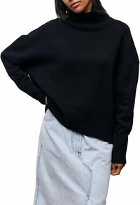Rosa Clothing Soft Oversized Turtleneck Sweater in black - women's sweater