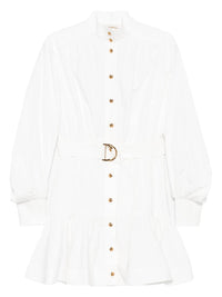 Zimmermann - Belted Long Sleeve Cotton Utility Minidress
