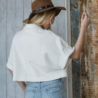 BUCKETLIST Textured Cropped Shacket in off white - women's shirt - alternate view