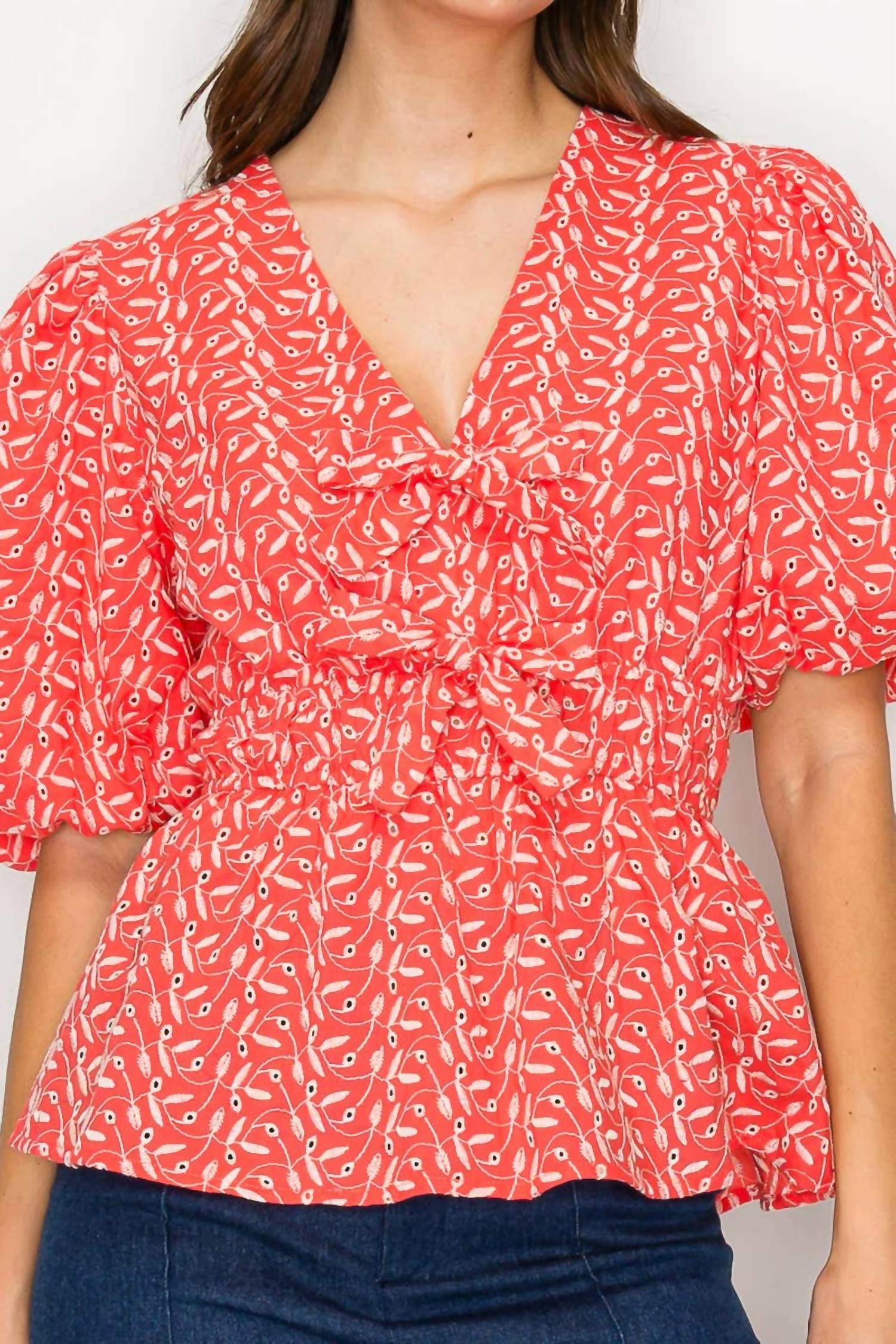 Love Wednesday - Coral Cotton Embroidery Top