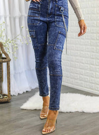 Surelymine - Women's High Waisted Cargo Style Skinny Jeans