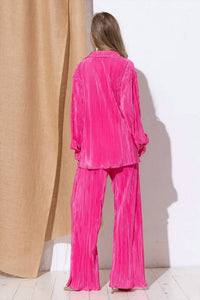 Blue B - Accordion Mini Pleat Long Blouse And Pant Set