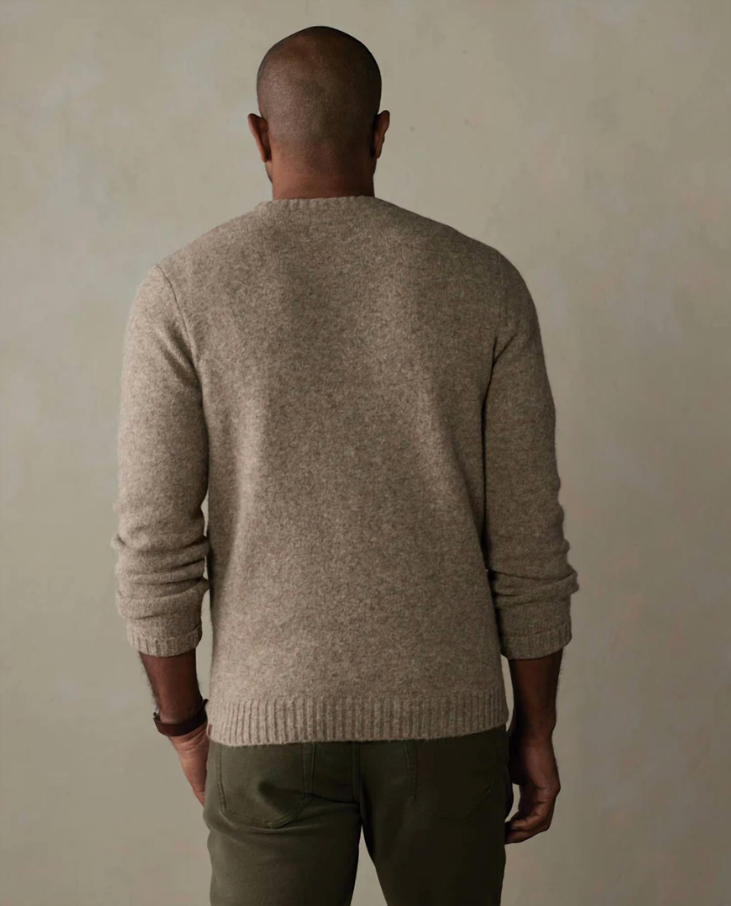 The Normal Brand Homebound Crewneck Sweater in toasted chestnut 1 - men's sweater - detail view
