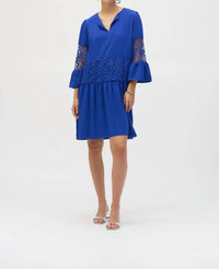 Joseph Ribkoff - Laser Cut 3/4 Sleeves A-line Dress