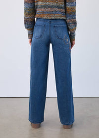 FDJ Christina Embroidered Wide Leg Jeans in medium dark wash - women's jeans - detail view