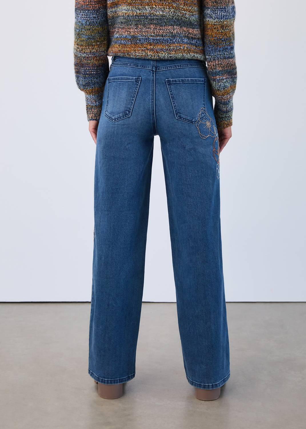 FDJ Christina Embroidered Wide Leg Jeans in medium dark wash - women's jeans - detail view