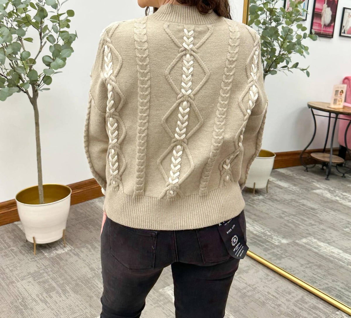 Tea N Rose - Braid Detail Cable Knit Sweater