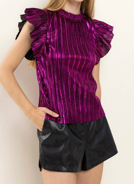 Bibi - Vanity Metallic Rib Ruffle Top