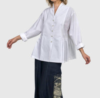 ALEMBIKA Addison Peplum Blouse in white - women's blouse - detail view