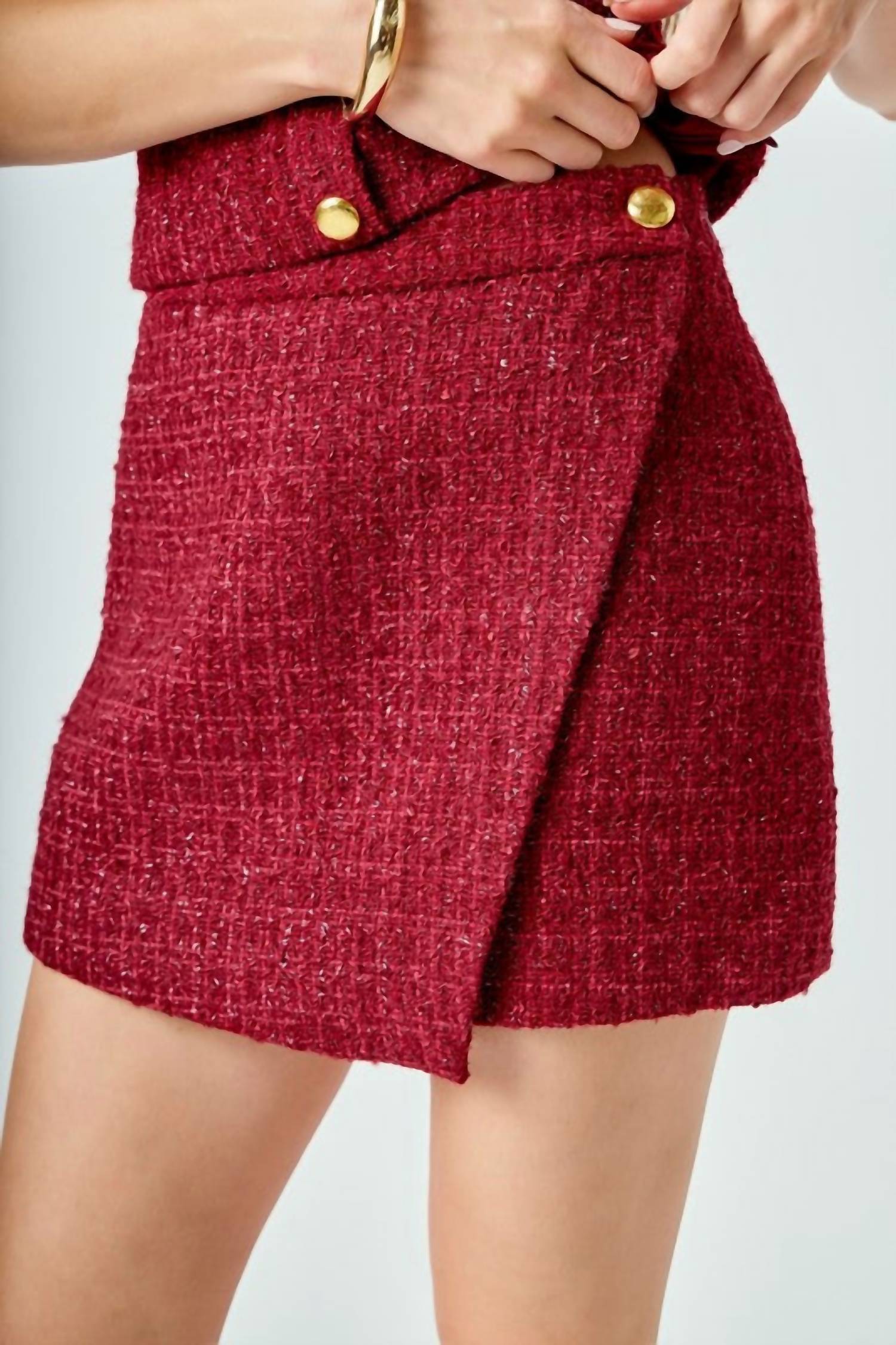 2.7 AUGUST APPAREL Holiday Chateau Tweed Mini Skirt in red - women's skirt - view 5