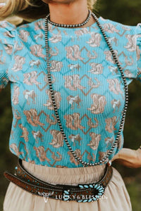 Lucky & Blessed - Boots Print Puff Short Sleeve Western Top