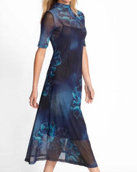 Johnny Was - 3/4 SLEEVE MOCK NECK MESH DRESS
