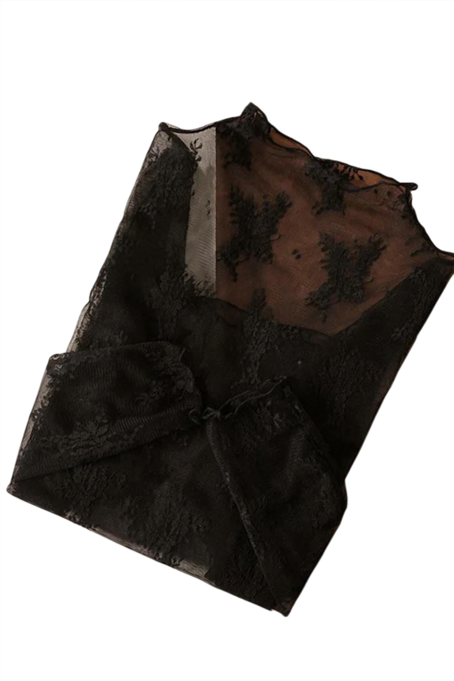 Accity - Sheer Lace Long Sleeve Top