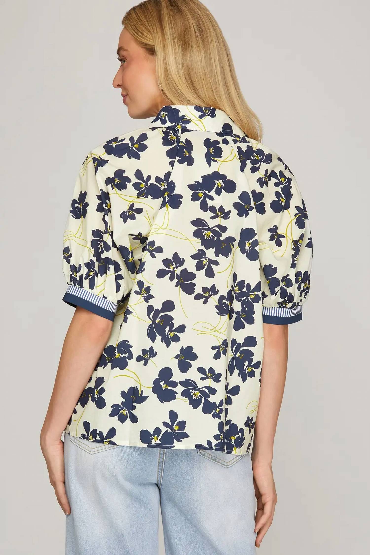 She + Sky - Floral Button Down Blouse
