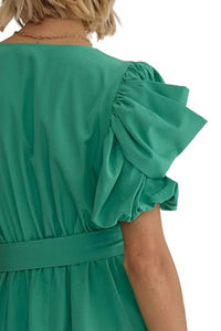 Entro - Agatha Surplice Ruched Sleeve Tiered Mini Dress