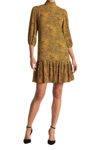 Nanette Lepore - High Neck 3/4 Sleeve Ruffled Hem Chiffon Dress