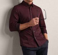 RHONE Commuter Long Sleeve Shirt in cinnamon red gingham - men's shirt