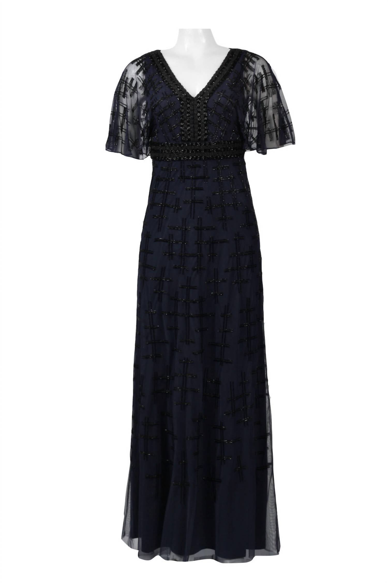 Aidan Mattox - V-neck Cape Sleeve Embellished Dress