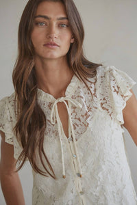 By Together - Lace Ruffle Sleeve Top