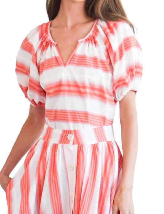 Never A Wallflower - GATHERED V NECK STRIPE TOP