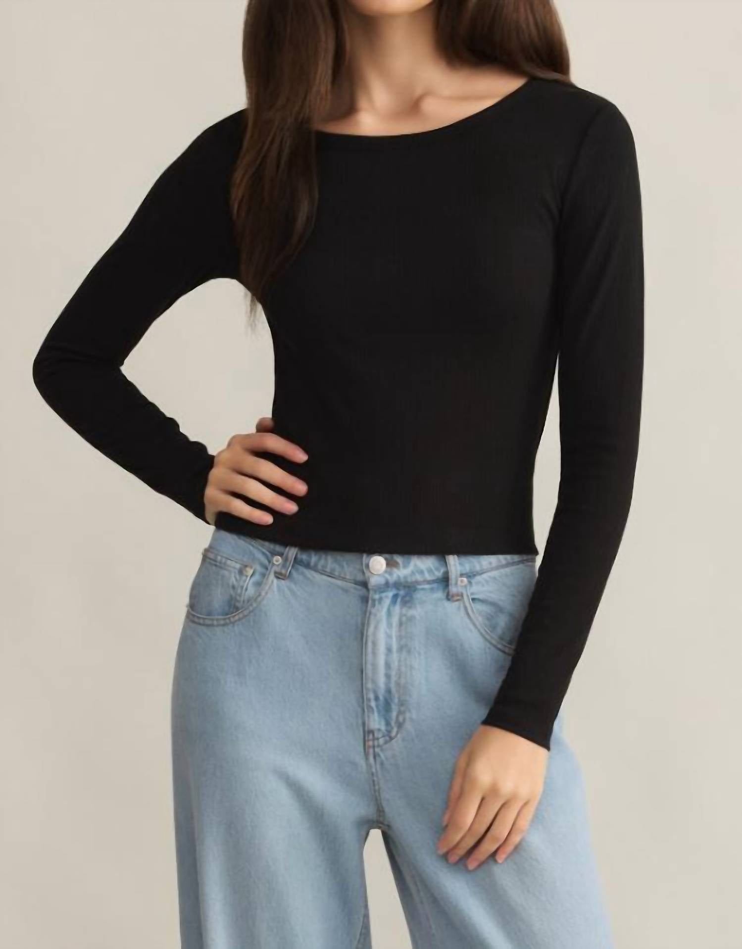 Z Supply Women's Infinity Fitted Long Sleeve Top in black - women's long sleeve top