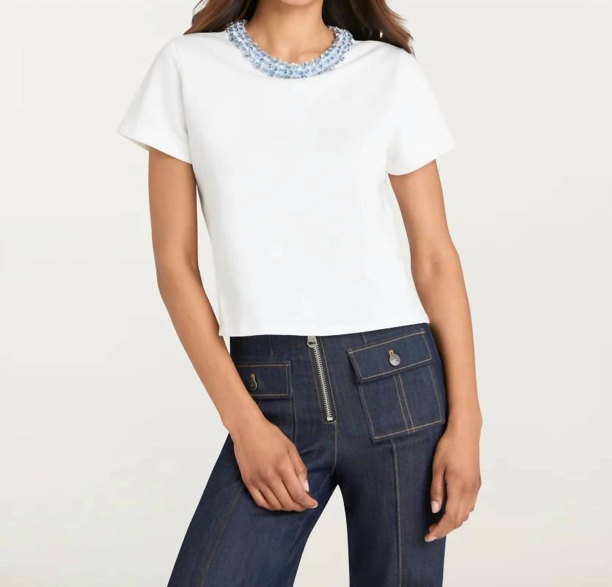 Cinq A Sept - Rhinestone Border Shrunken Tee