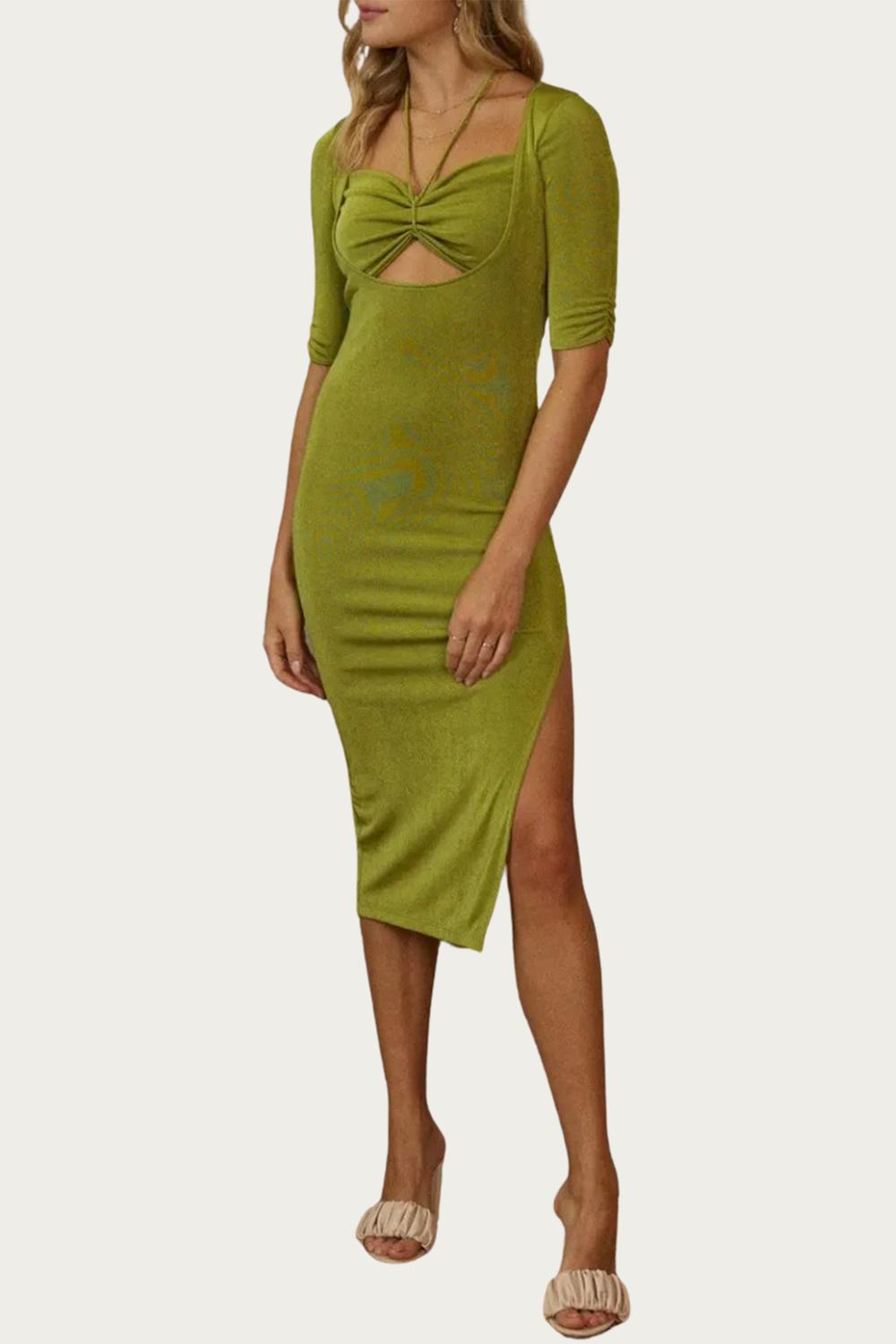 CUTOUT HALTER-NECK MIDI DRESS