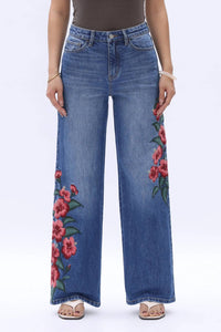 Bayeas - Paris Embroidered High Rise Straight Leg Jeans