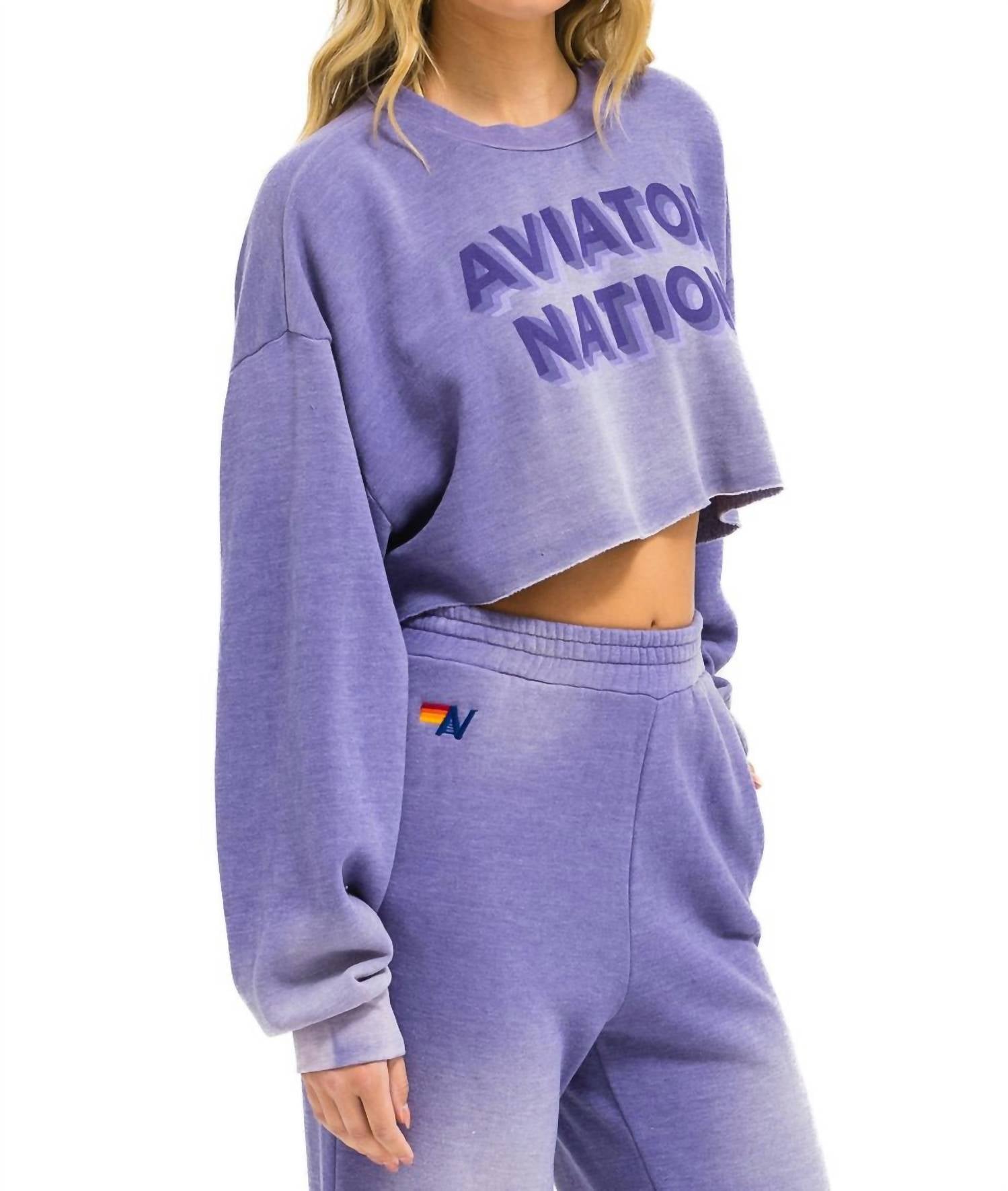 Aviator Nation - 3d Cropped Crew Relaxed Sweatshirt