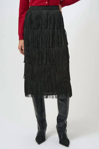 Joseph Ribkoff - Pleated Pencil Midi Skirt With Tiered Fringes