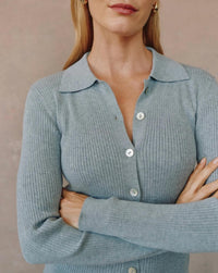 Bella Dahl Collared Button Down Sweater in heather grey - women's top - view 5