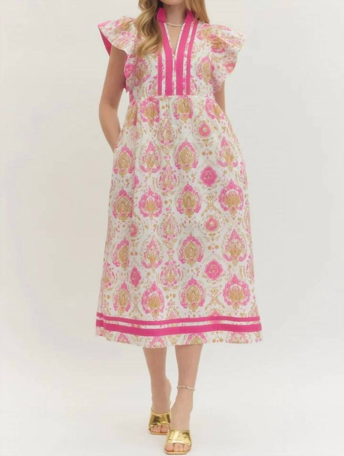 Entro - Botanical Print Midi Dress