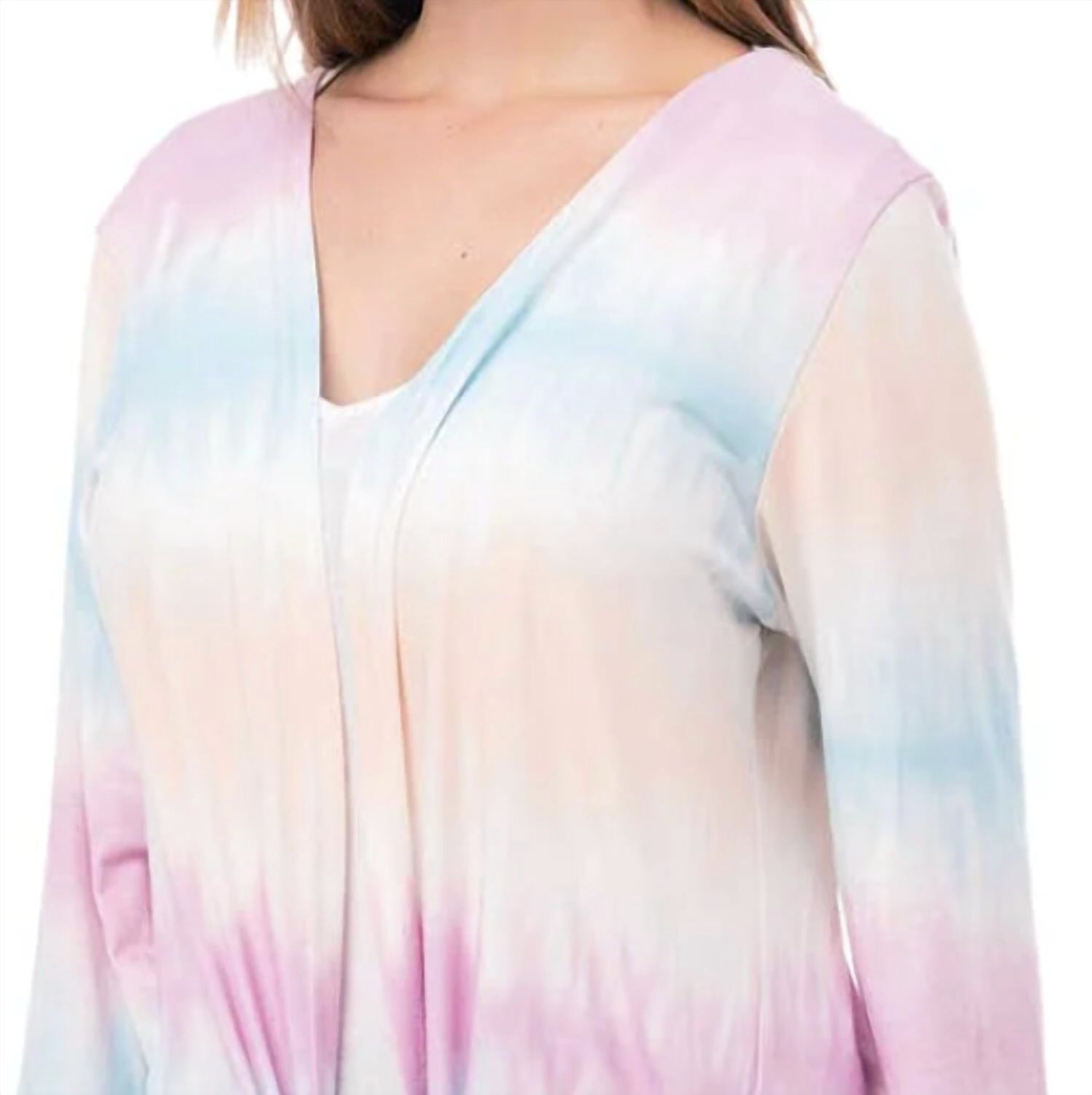 Jen & Co. Pastel Long Boho Kimono Wrap in stripe unicorn - women's scarf - detail view