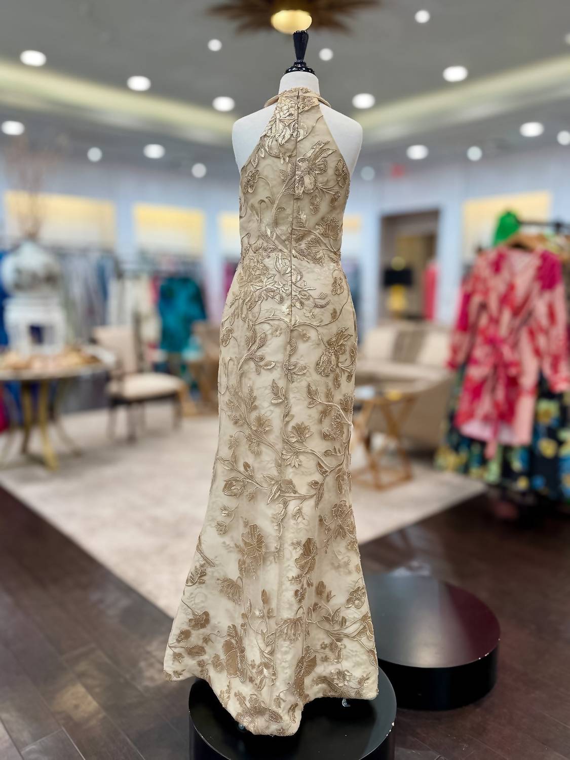 Daymor - Halter Embellished Sheath Evening Gown