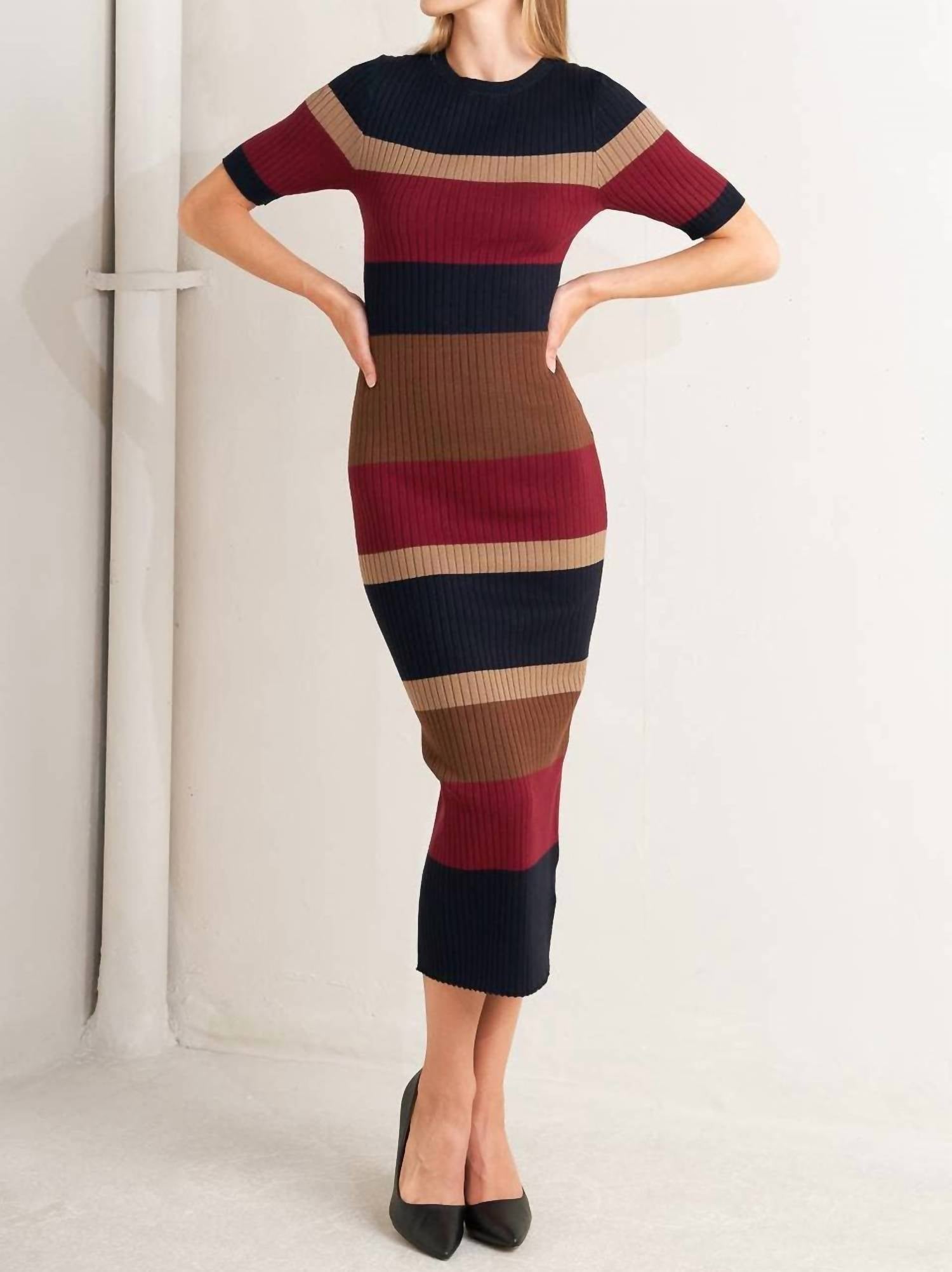 Flying Tomato - Color Block Midi Sweater Dress