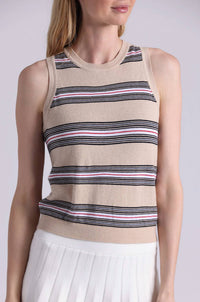 Minnie Rose - Cotton Cashmere Striped Crew Neck Tank