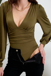 Blu Pepper - Deep V-Neck Long Sleeve Bodysuit