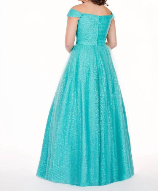 Rachel Allan - Sequin Tulle Off-the-shoulder Prom Gown