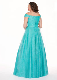 Rachel Allan - Sequin Tulle Off-the-shoulder Prom Gown