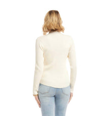 Karen Kane Ribbed Turtleneck Sweater in cream - women's sweater - detail view
