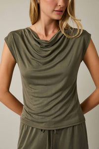 GILLI Cowl Neck Cap Sleeve Top in olive - women's blouse - view 6