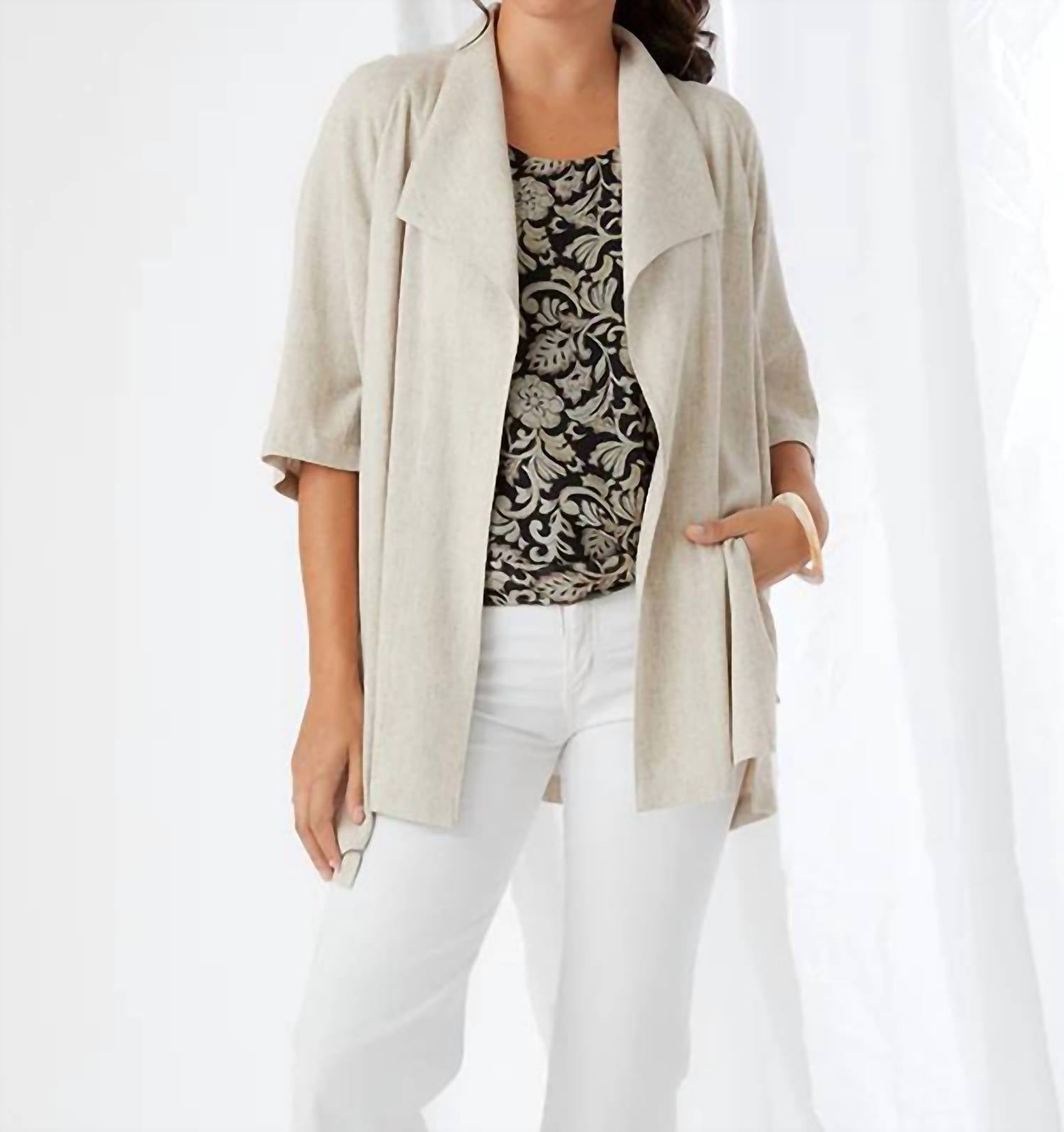 Karen Kane - Sabrina Short Sleeve Linen Blend Draped Jacket