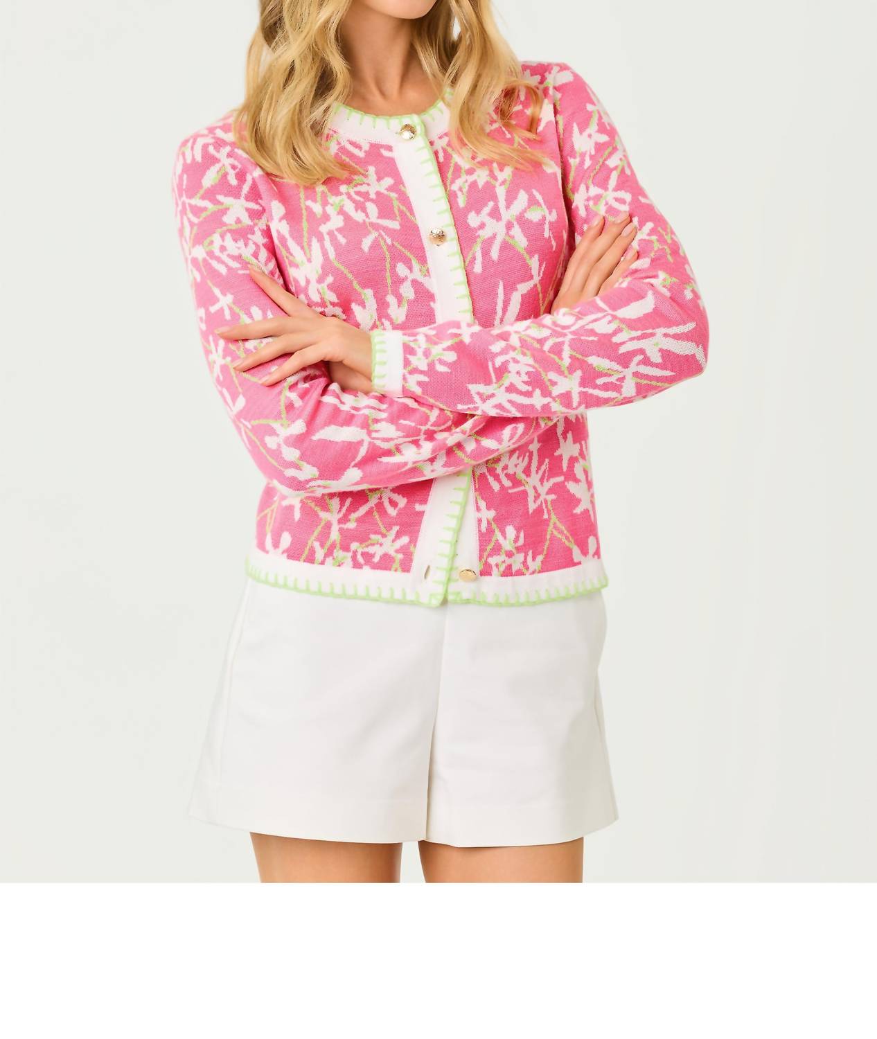 Lilly Pulitzer Manzie Crewneck Cardigan in confetti pink liza jacquard - women's cardigan