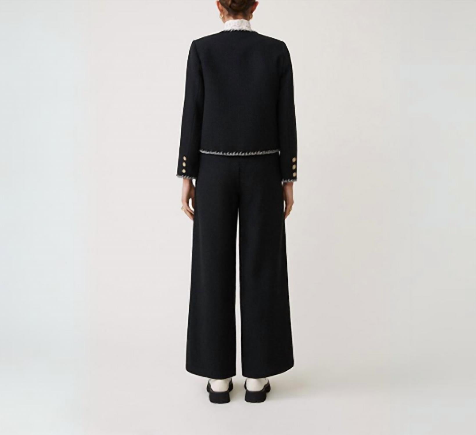 Suncoo Donna Collarless Basketweave Jacket in black 1 - women's cardigan - detail view