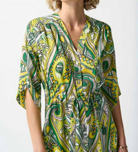 Joseph Ribkoff - Paisley Print Waist Tie Satin Midi Shirt Dress