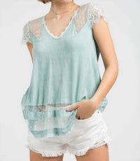 Pol - Jersey Cap Sleeve Lace Top
