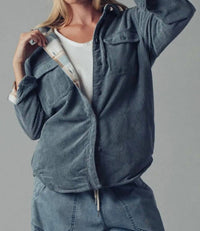 Urban Daizy - Plaid Lined Corduroy Flannel Shacket